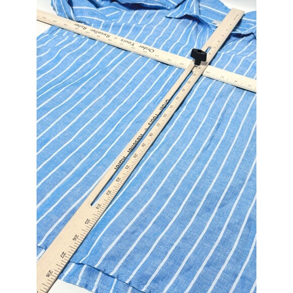 Talbots Linen Blend Oversized 1/4 Button Top Blouse Blue Striped Women's Size L - Picture 8 of 8